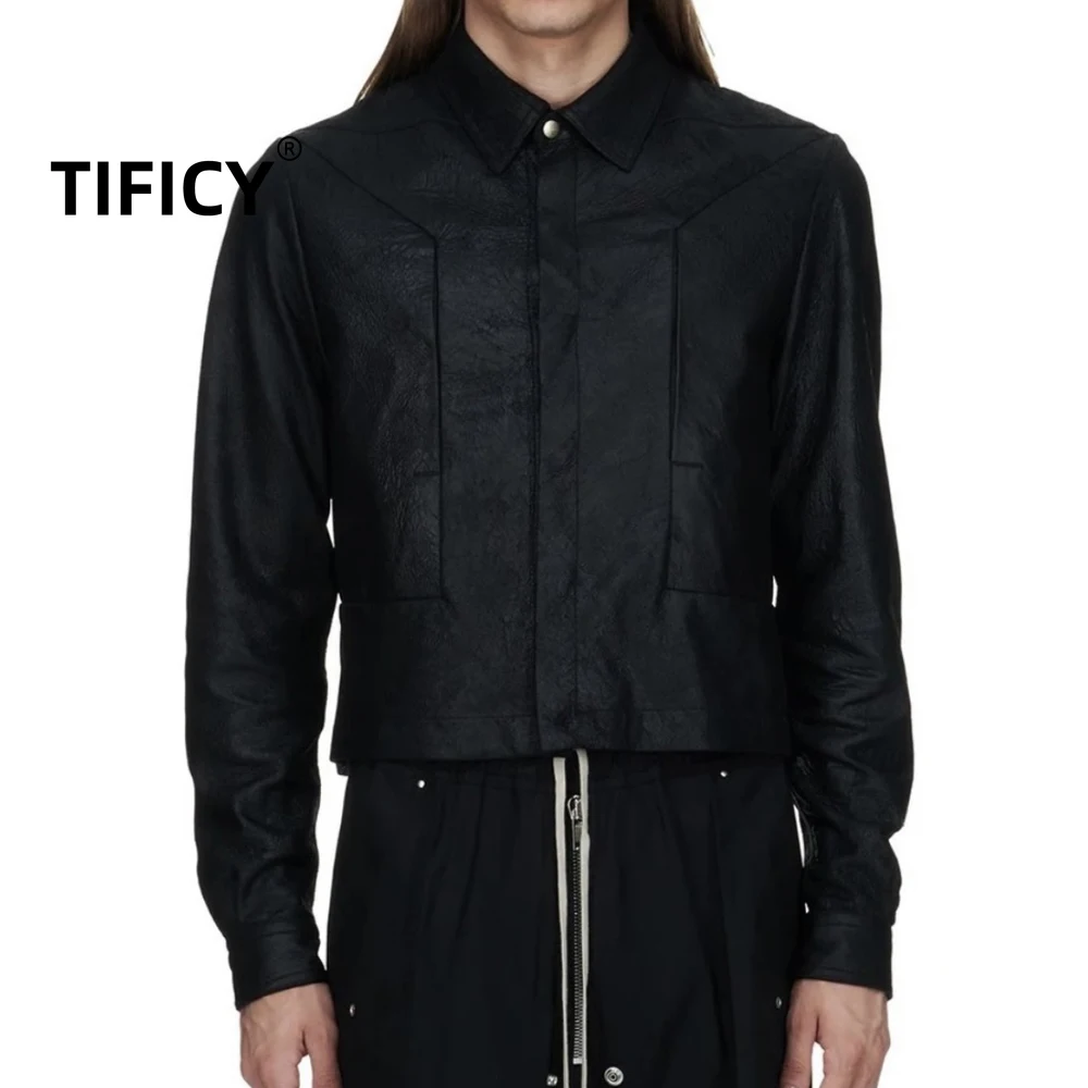 

High Street Dark RO Куртки Мужские плиссированные ретро-деконструкционные свободные и универсальные повседневные рабочие костюмы Кожаная куртка-рубашка