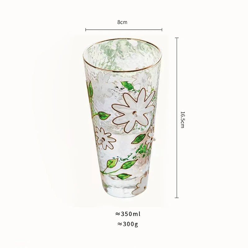 (Logo Can Engrave) 350ML Hand-painted Glass, Gold-rimmed Household Water Cup, Tea Cup,  Milk Cup, Beer Cup, Juice Cup