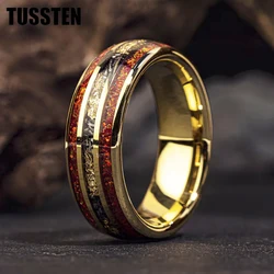 TUSSTEN 6/8MM Tungsten Rings For Men Women Red Opal Meteorite Gold Foil Inlay Engagement Wedding Promise