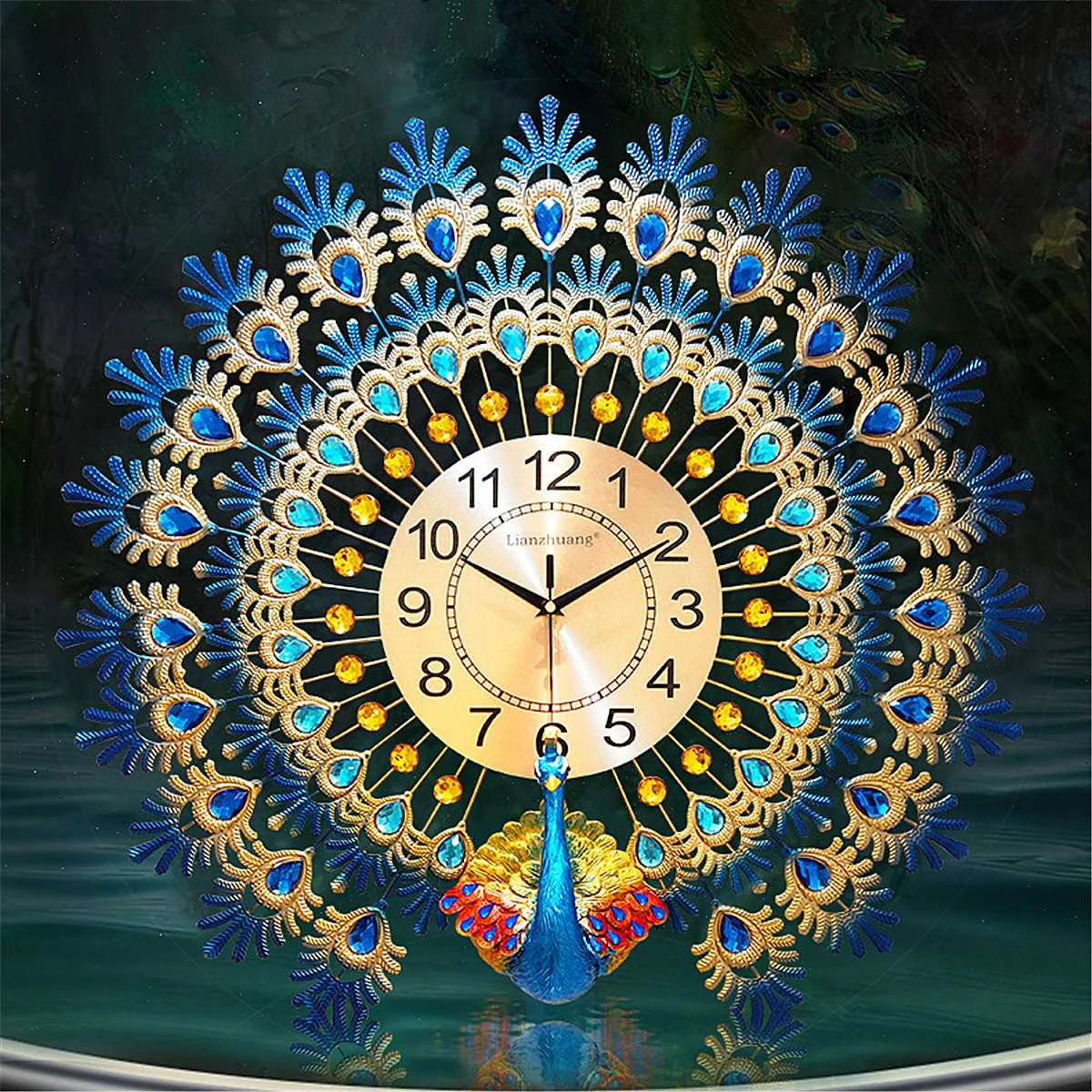 Large 3D Gold Diamond peacock Wall Clock Metal Watch for Home Living Room Decoration DIY Clocks Ornaments 10 Styple Iron art