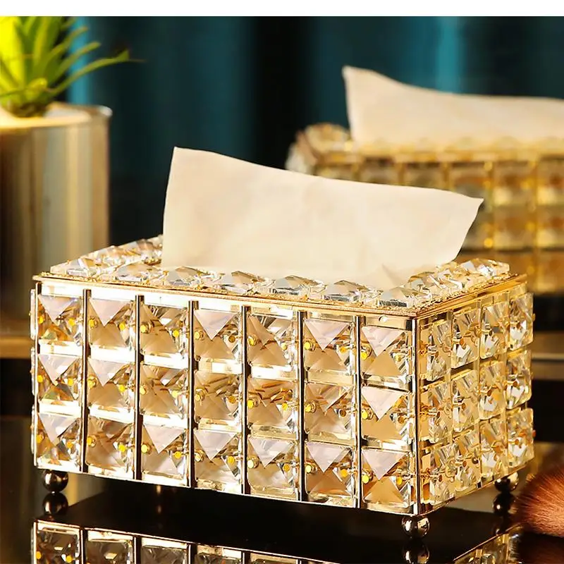 

Nordic Crystal Tissue Box Living Room Home Simple Desktop Napkin Paper Storage Brush Bucket Decoration