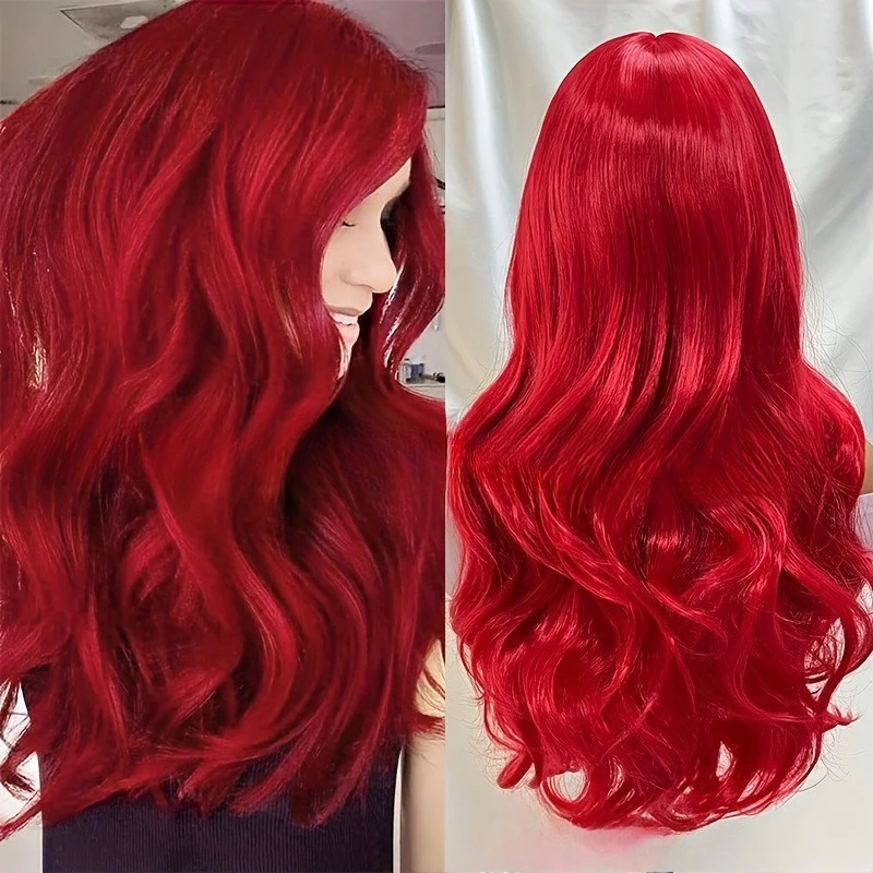 

Wig female European and American red long curly hair big wave middle point full head cover cosplay animation chemical fiber wig