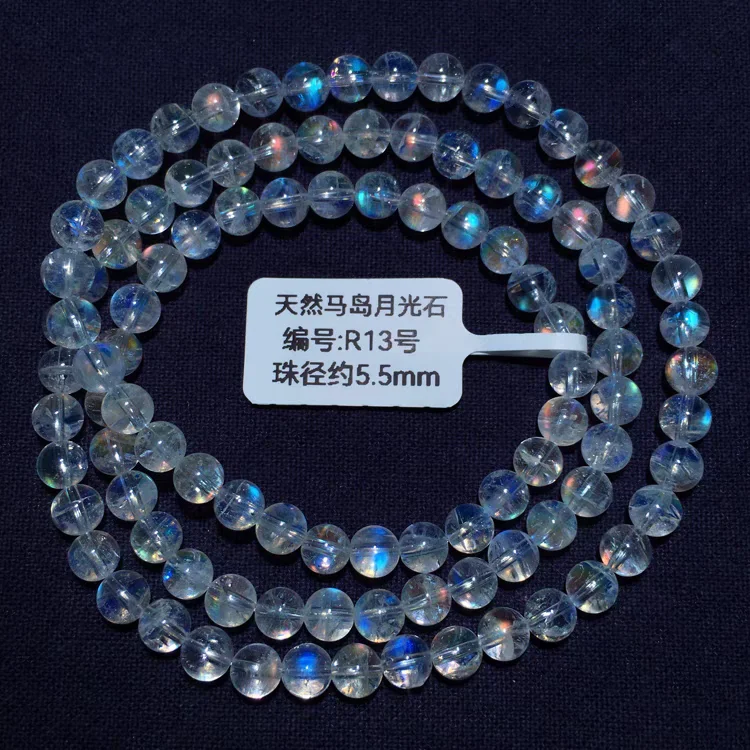 Natural Colorful Light Moonstone Clear Round Beads Bracelet 5.5mm Rainbow Women Fashion Jewelry Ma Island Moonstone AAAAA