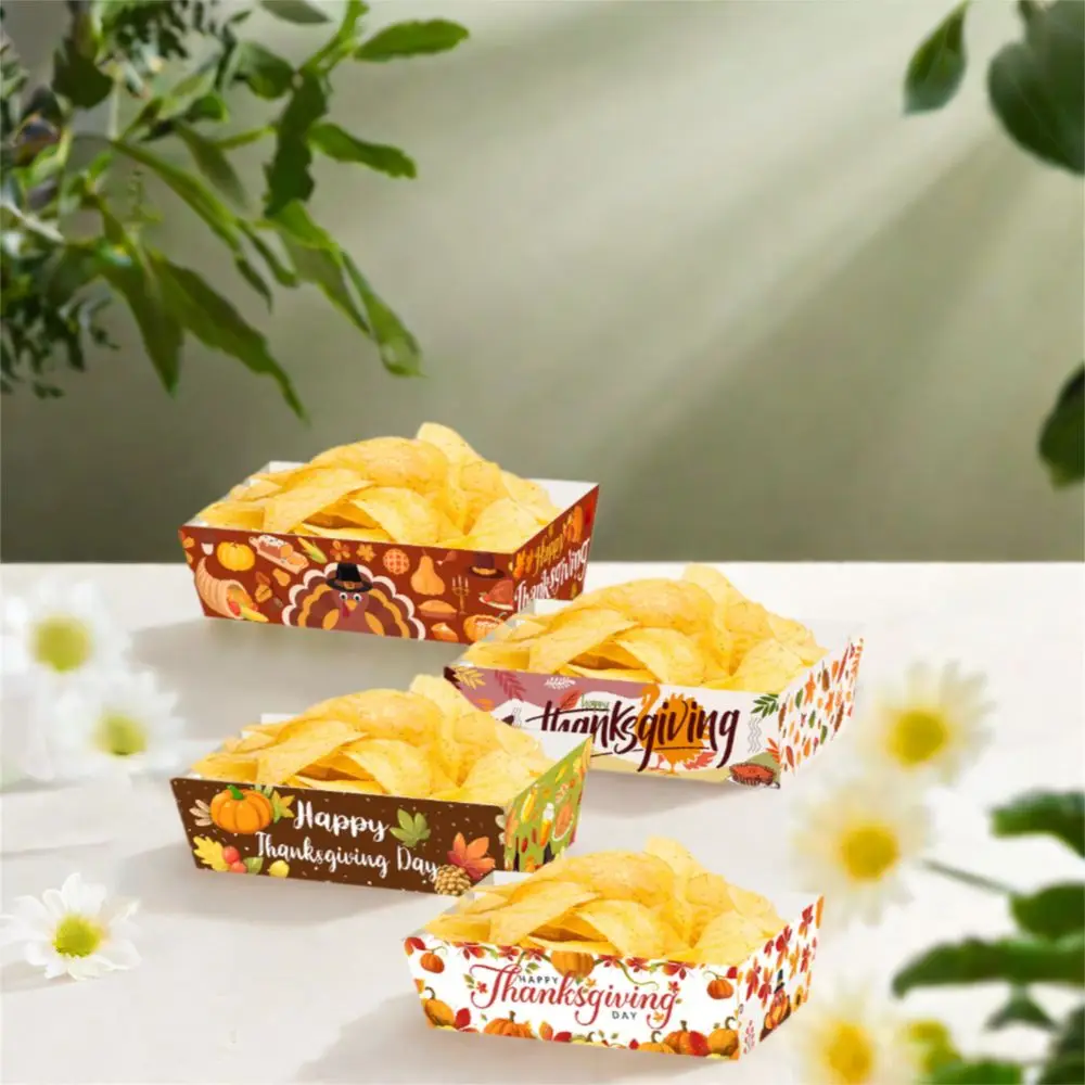 Mini cajas de papel para aperitivos, 12 Uds., estampado de hojas de arce y calabaza, sartenes desechables rectangulares para hornear, plato de cena grueso para Festival
