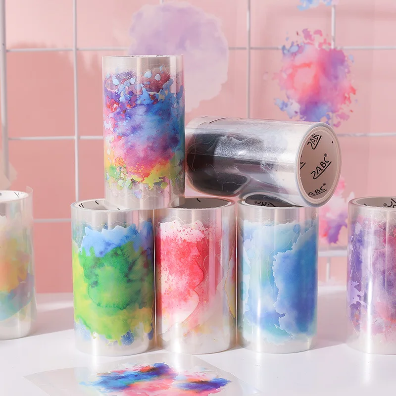 Juego de cintas Washi de PET de acuarela, cinta adhesiva decorativa básica, suministros para diario, papelería, álbum de recortes, cintas adhesivas bonitas, 6 uds.