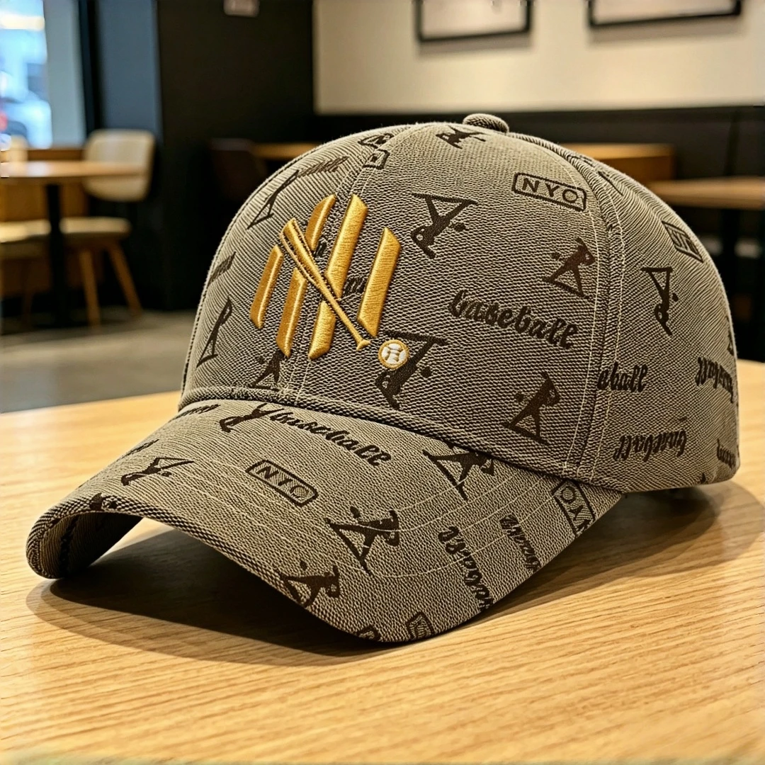 Unisex Retro Letter-Style Baseball Cap with Gold Embroidery, Adjustable Design, Casual Outdoor Sun Hat, Suitable for Sports and