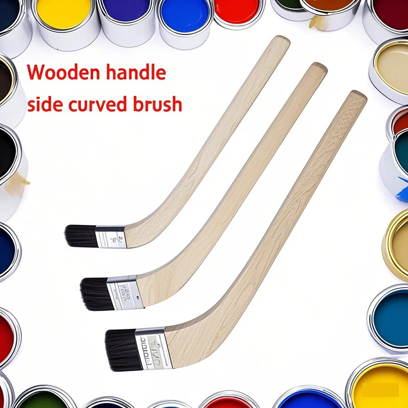 Wooden Handle Side Curved Brush Black Bristle Brush Marine Decoration Paint Coating Latex Cleaning Barbecue Baking Painting