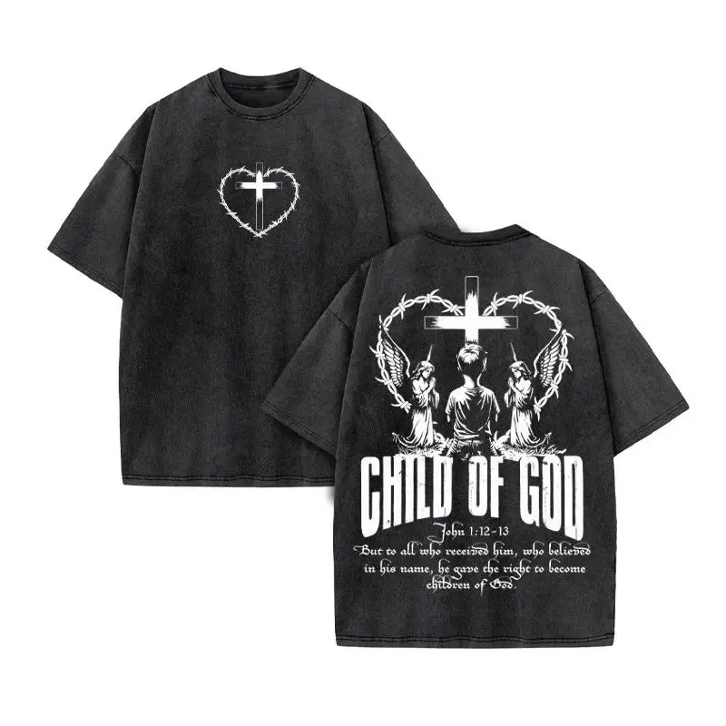 Camiseta lavada de verano NEWChristian para hombre, camiseta informal de versión holgada, camiseta Vintage cristiana de algodón, estilo Harajuku Y2K Unisex