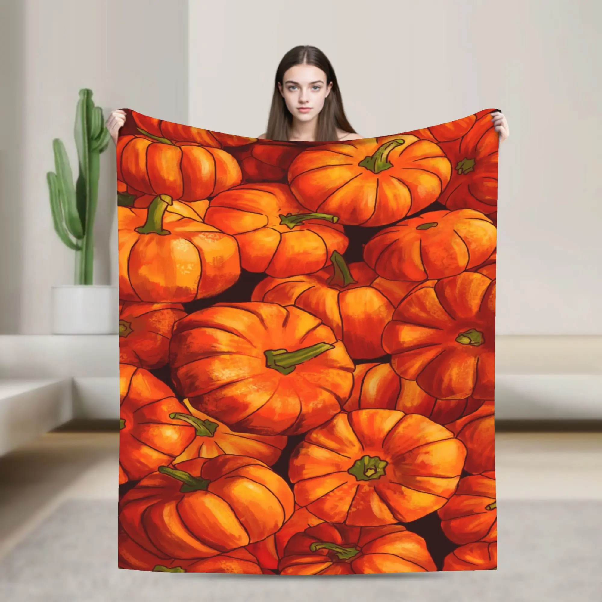 Warm Blanket Camping Bright Pumpkin Cluster Bedding Throws  Flannel Bedspread For Living Room Comfortable Sofa Bed Cover