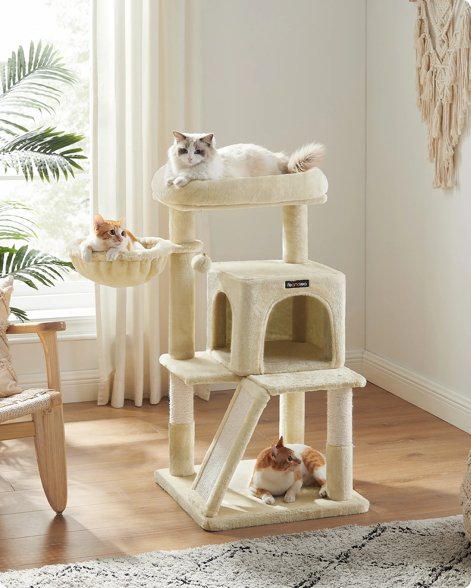 Feandrea Cat Tree, 101 cm Cat Tower, XL, Cat Condo for Extra Large Cats up to 20 kg,2 Cat Caves, Scratching Post