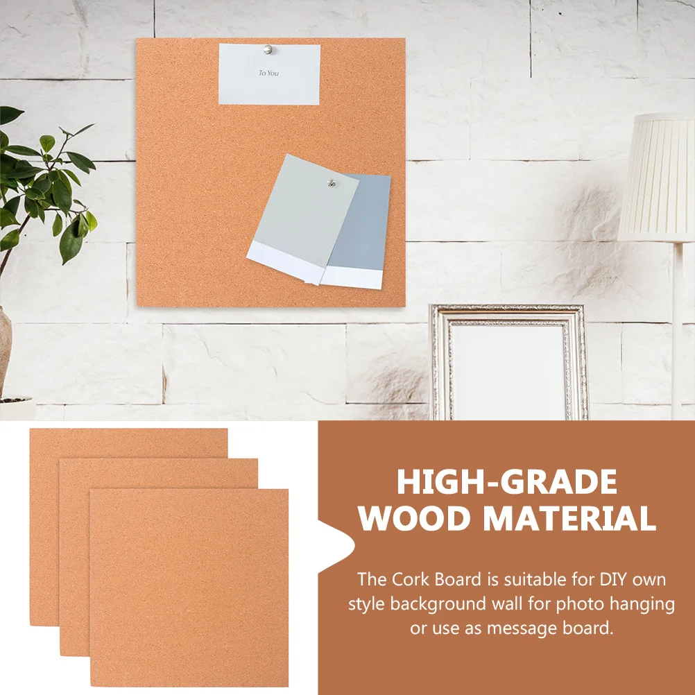 

3Pcs Cork Bulletin Board Wood Material Wall Hanging Photo Display Message Reminder Board for Home Home Supply