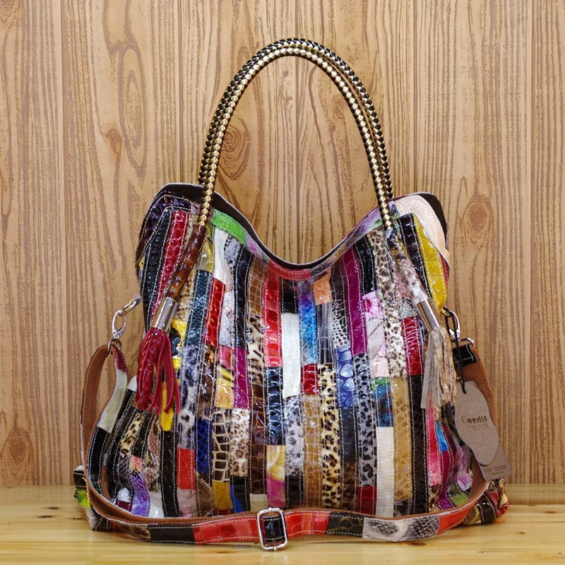 

New Fashionable Women's Tote Bag Snake Print Leather Striped Shoulder Crossbody Bag Soft Cowhide British Style Casual Handbag