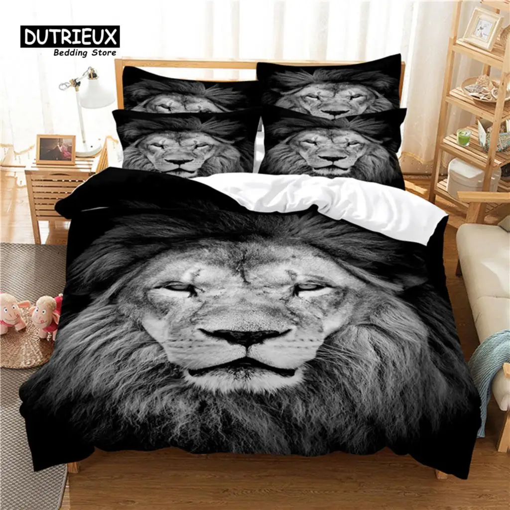 

3pcs Duvet Cover Set, 3D Lion Bedding Set, Soft Comfortable Breathable Duvet Cover, For Bedroom Guest Room Decor