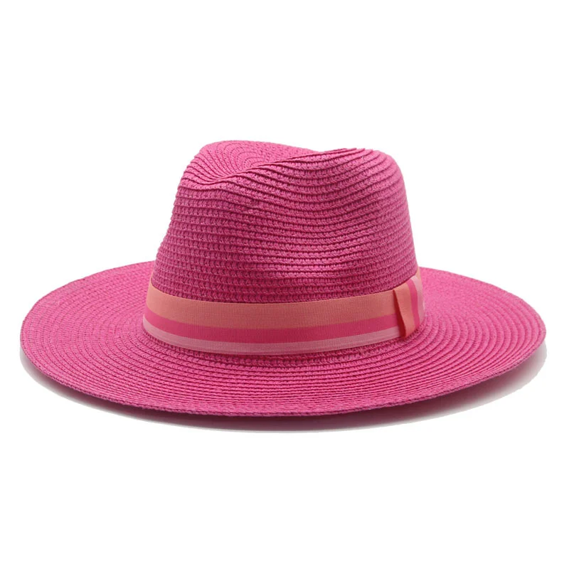 Summer Hats Women Men Wide Brim Ribbon Band Green Red Sun Hats Sun Protection Casual Outdoor Beach Straw Hats Sombreros De Mujer image 6