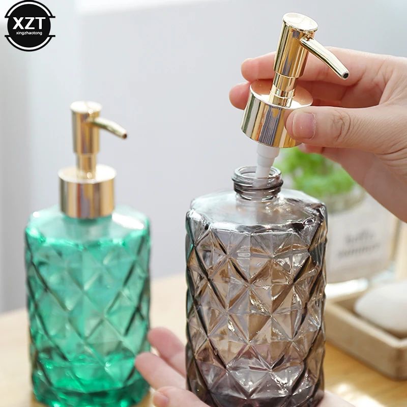 1PCS 330ml Manual Soap Dispenser Transparent Glass Hand Sanitizer Bottle Container Vacuum Bottle Bathroom Decoration Accessories