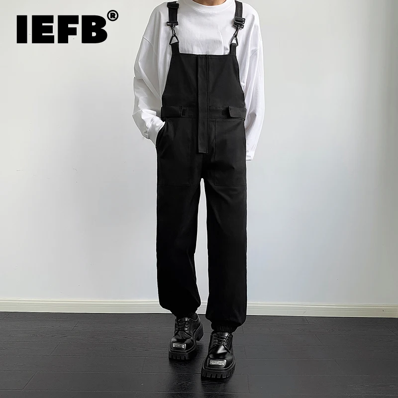 

IEFB Dark Wear Male Overalls Solid Color Casual Foot Opening Elastic Design New Stylish Men Jumpsuit 2024 Autumn Winter 9C7223