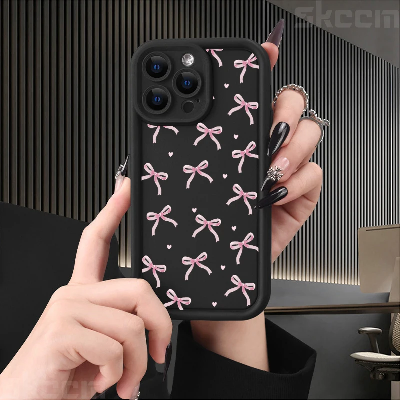 Cute Pink Heart Bow Silicone Soft Phone Case For iPhone 11 12 13 14 15 16 Pro Max XS XR X 7 8 16 Plus Shockproof Cover - náhled 6