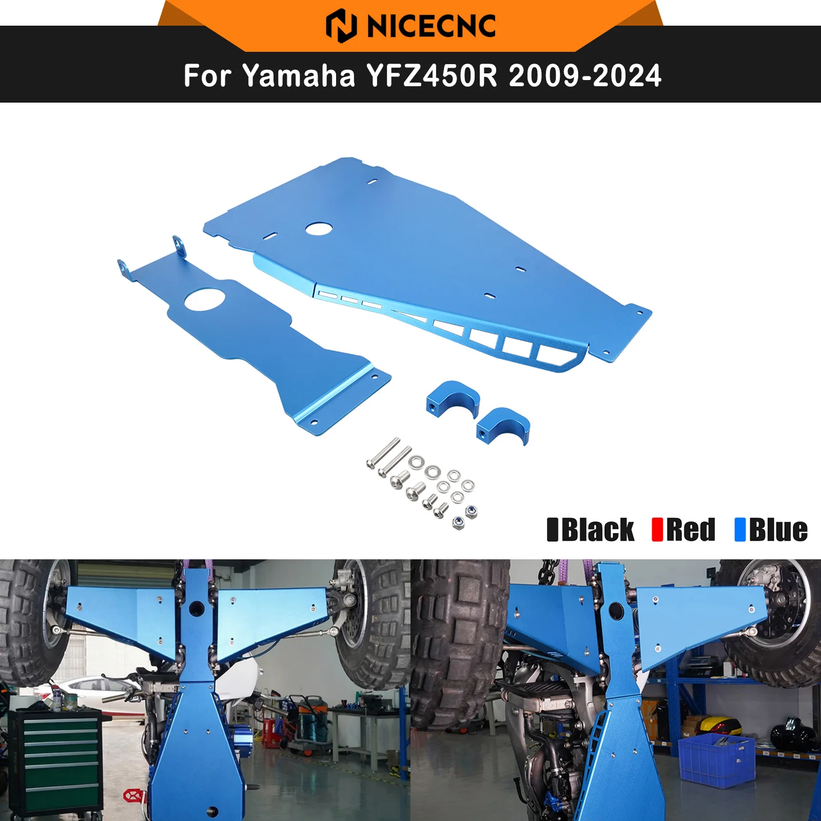 

NICECNC For Yamaha YFZ 450R 2009-2024 ATV Aluminum Full Chassis Glide Swing Arm Skid Plate Protector Guard For Yamaha YFZ450R