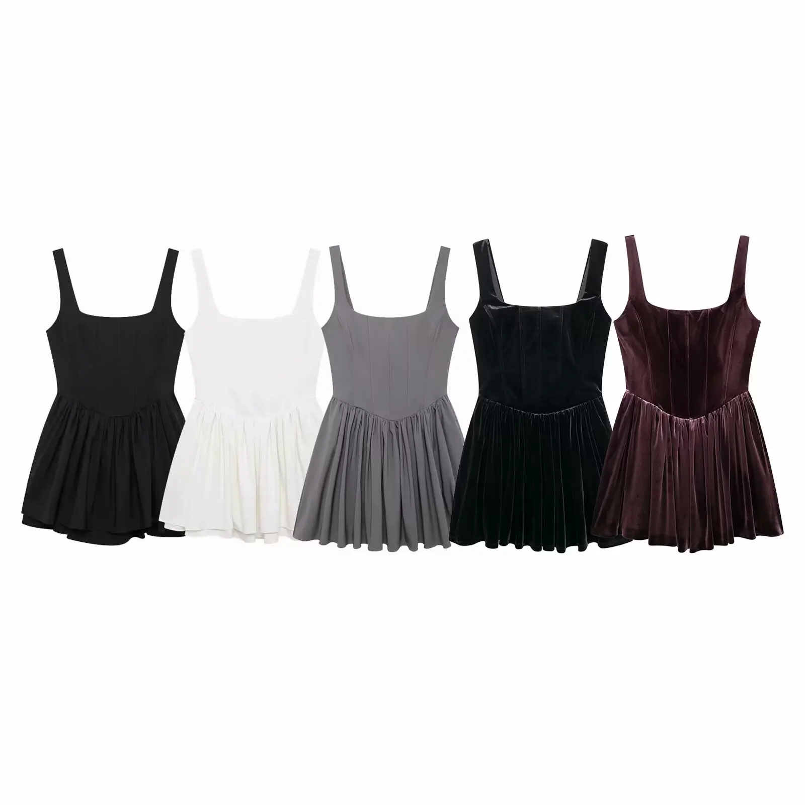 Abito da donna semplice senza maniche con cinturino in vita tinta unita autunno nuovo coupon gonna corta