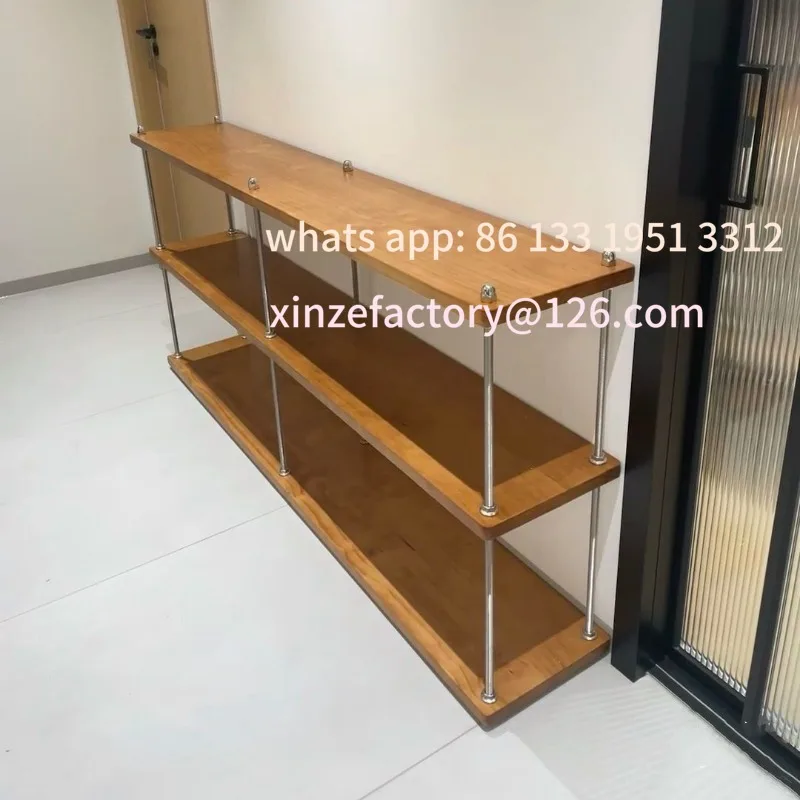 

Solid wood board DIY shelf antique shelf screw rod three-layer bookshelf bedroom kitchen household