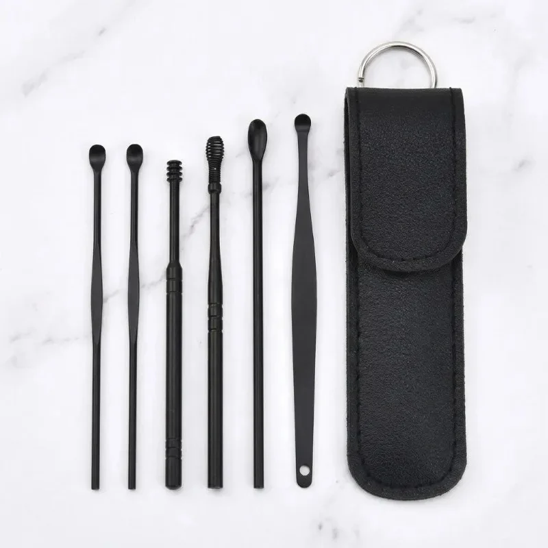 6Pcs/set Reusable Stainless Steel Ear Wax Removal Tool Spiral Ear Cleaner Spoon Portable Ear Cleaning Kit for Earwax Pick