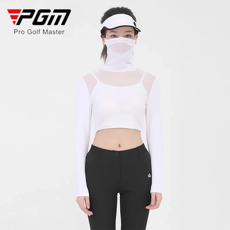 PGM Women Sunscreen Golf Shirts Summer Ladies Ice Silk with Mask Cropped Tops Women Breathable Quick Dry Underwear Silm Golf Top