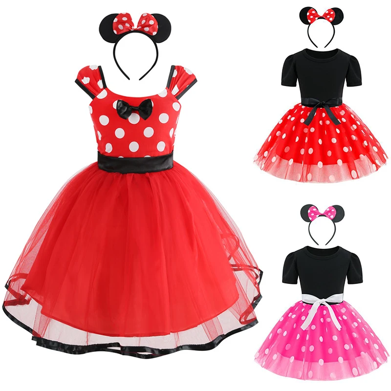 Baby Girl Dress for 1-8Yrs Children Summer Clothes Kids Cute Minni Mouse Polka Dot Dress Girls Birthday Party Christmas Costume