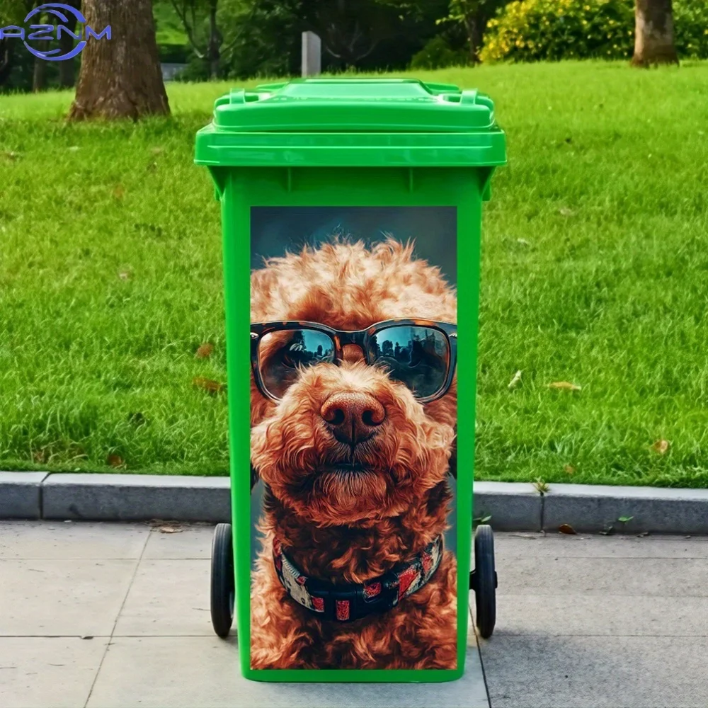 1pc, Teddy Puppy Digital Painting Theme with Glasses, Trash Can Sticker, Decorative Self-Adhesive PVC Sticker, Outdoor Waterpr