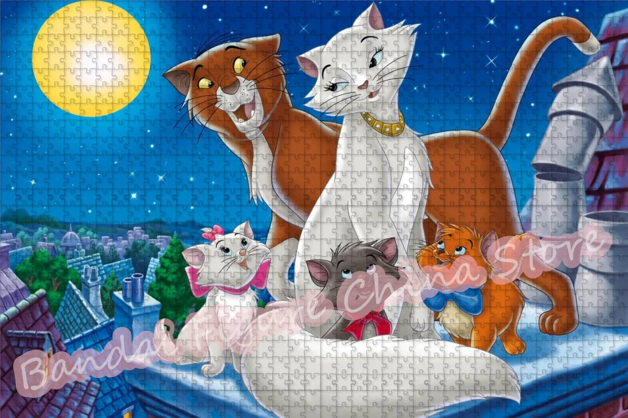 Marie Cat Jigsaw Puzzles 300/500/1000 Pieces Disney Cartoon The Aristocats Anime Print Puzzle Kids Intelligence Educational Toys