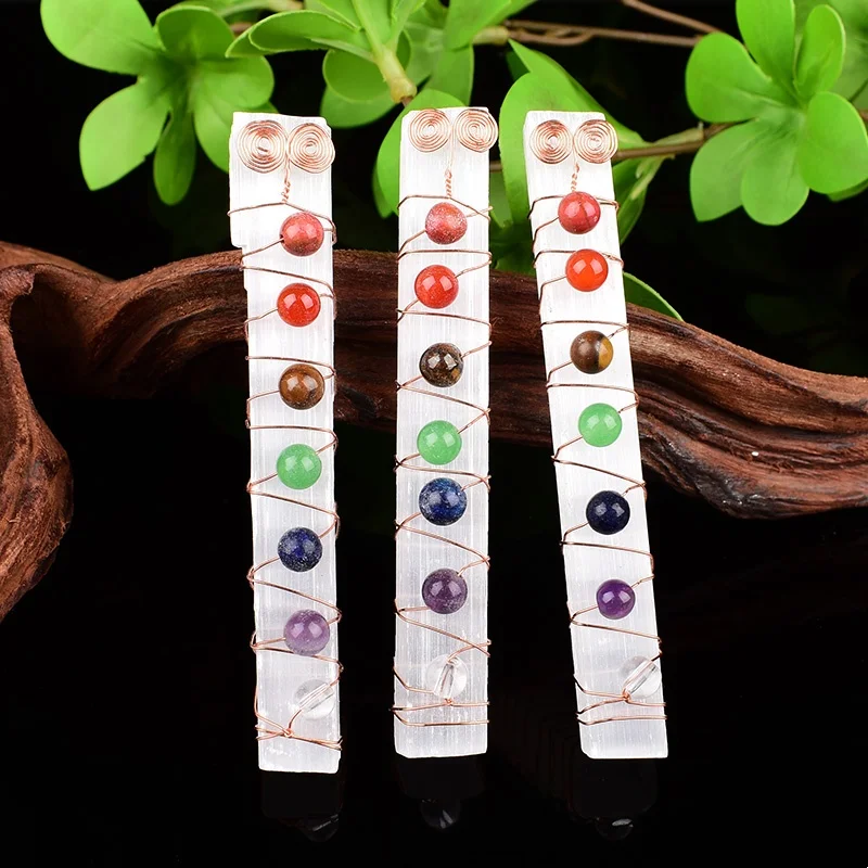 1PC Natural Stone Crystal Selenite Seven Chakras Board Crafts Handmade Reiki Healing Home Desk Decor DIY Mineral Jewelry Gift