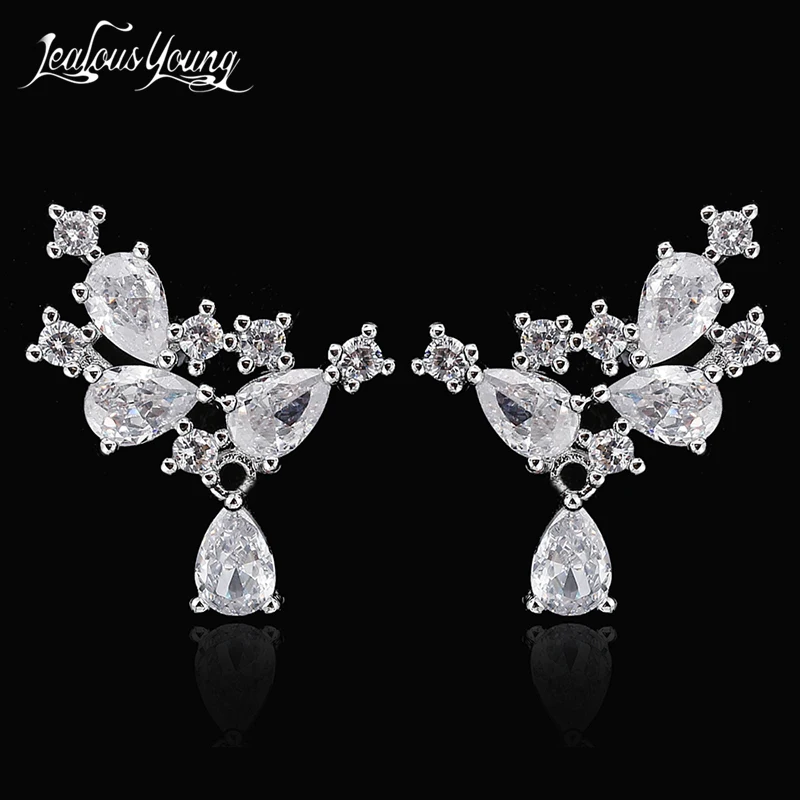 

Fashion Delicate Cubic Zircon Flower Wedding Stud Earrings for Women Engagement Party Bridal Jewelry Gift