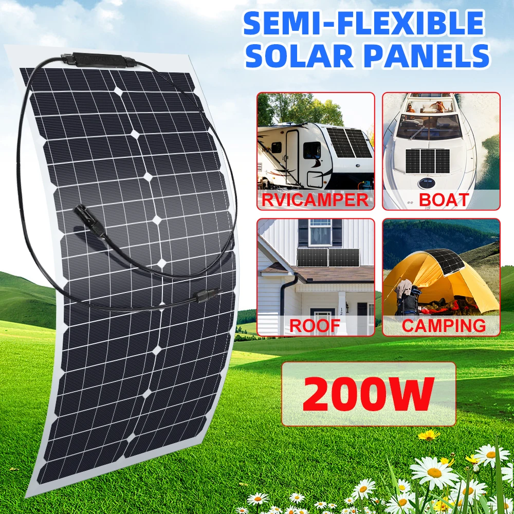 

200W Flexible Solar Panels Waterproof Monocrystalline Best Solar Panel for Home RV Boat Camping 18V Charge
