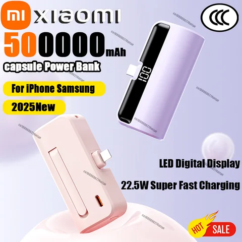 Xiaomi-Banco de energía de cápsula de 500000mAh, Mini batería externa portátil de gran capacidad con carga súper rápida para iPhone, Huawei y Samsung