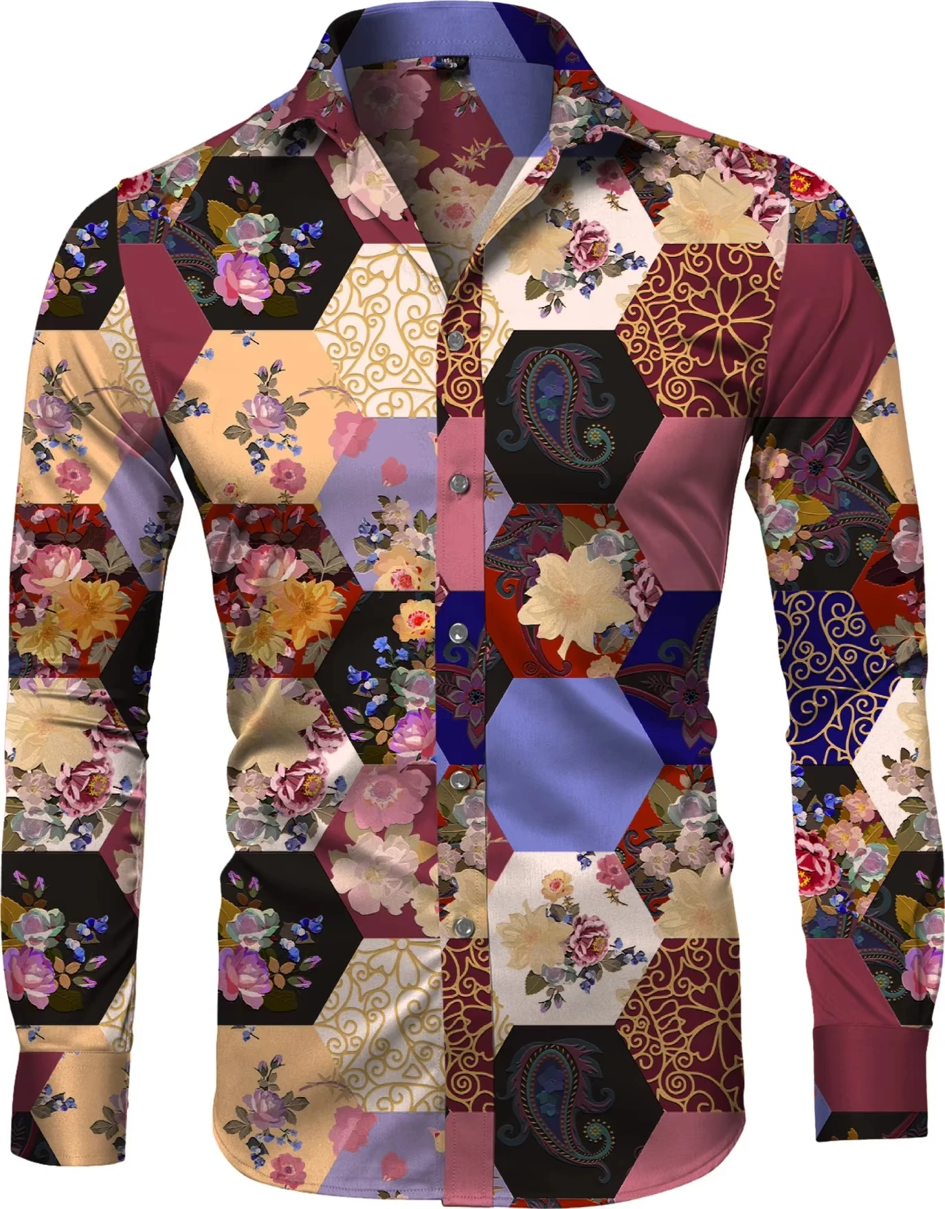 Fashion 3d Floral Shirts For Men Printed Lapel Long Sleeved Shirts Cool Graphs Street Vintage Casual Slim Men Clothes Tops。