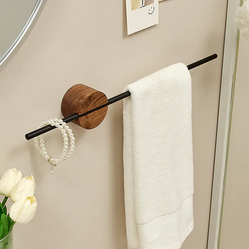 Towel Bar No Drilling Wood Towel Holder Bathroom Shelves Bathroom Organizers Towel Hang Kitchen Storage Rack toalleros