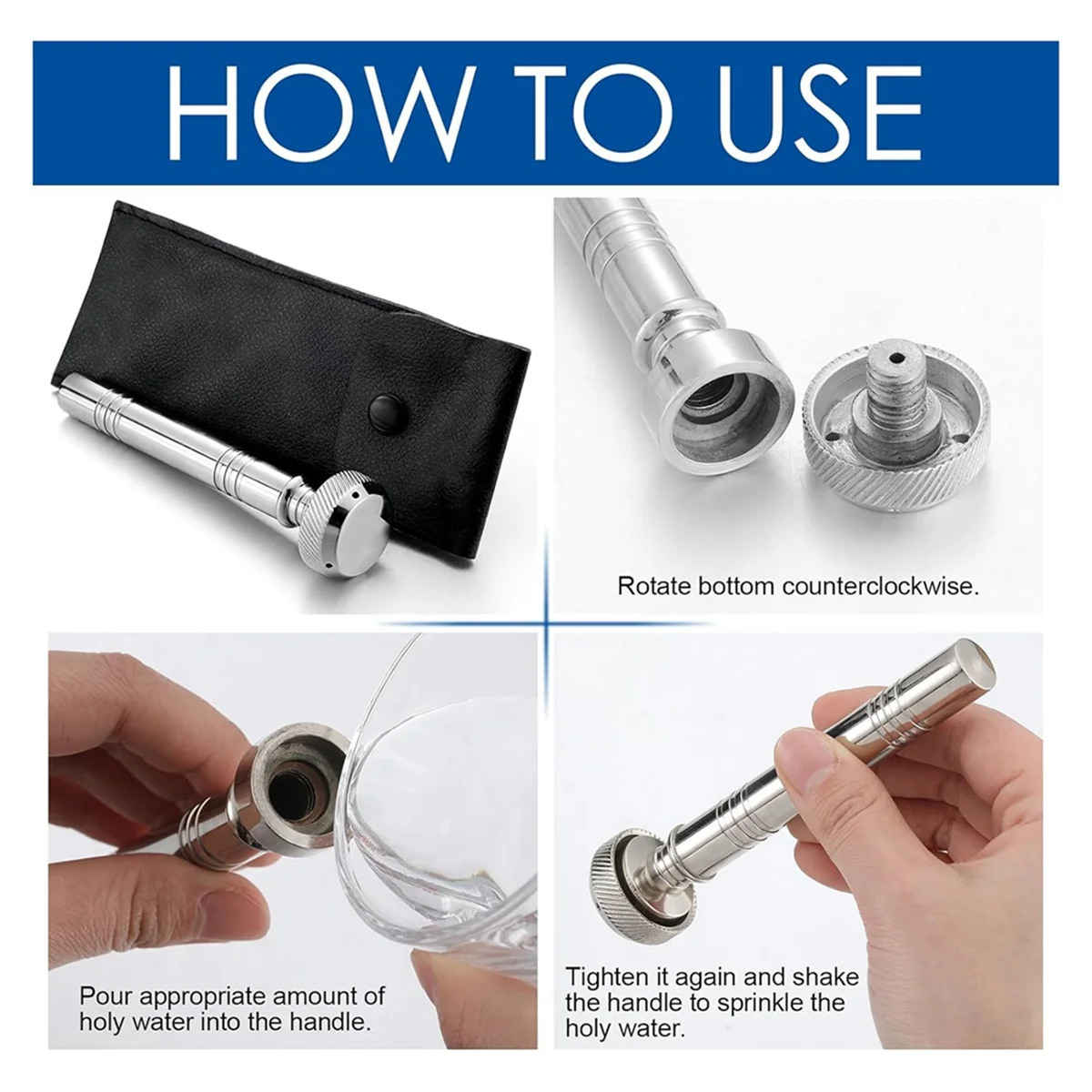Христианский Карманный спринклер для святой воды с кожаной сумкой, религиозный Карманный контейнер для воды из нержавеющей стали