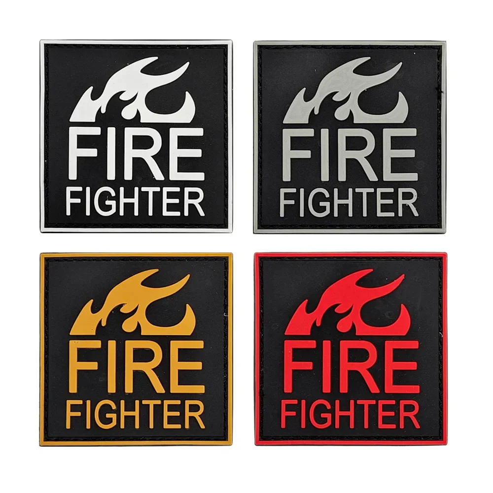 4 Colors Fire Fighting Soft Rubber Patches Backpack Badge 3D PVC Hook and Loop Stamp Military Hat Stickers Clothes Appliques