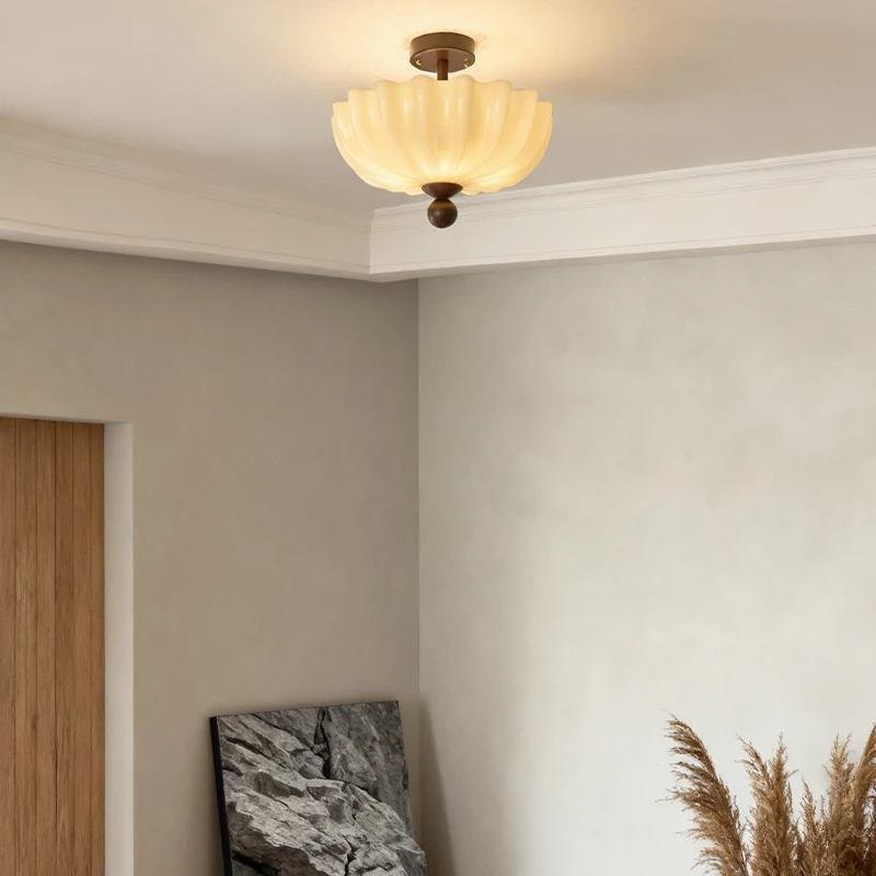 Retro Cream Glass Semi Pendant Light with Chinese Style Iron Ceiling Lamp for High End Master Bedroom Study LED Chandeliers view 5