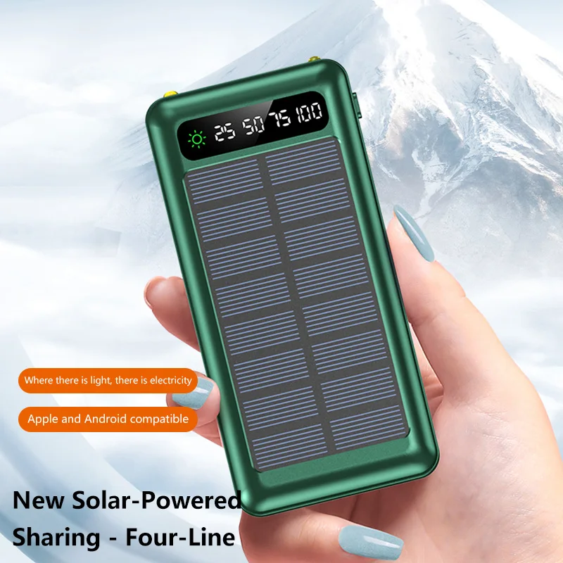Solar Power Bank 500000mAh Large Capacity Mobile Power Fast Charging Battery With Dual USB 4 Cables For iPhone Samsung