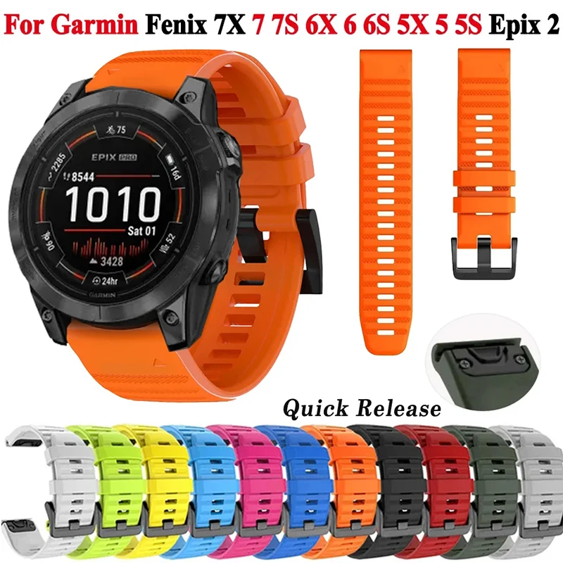 20 22 26mm Silicone Strap For Garmin Forerunner 945/935/735/645/630/620/245 Quick Release Strap for Fenix 7 7S 7X 6S 6X 5 5S 5X