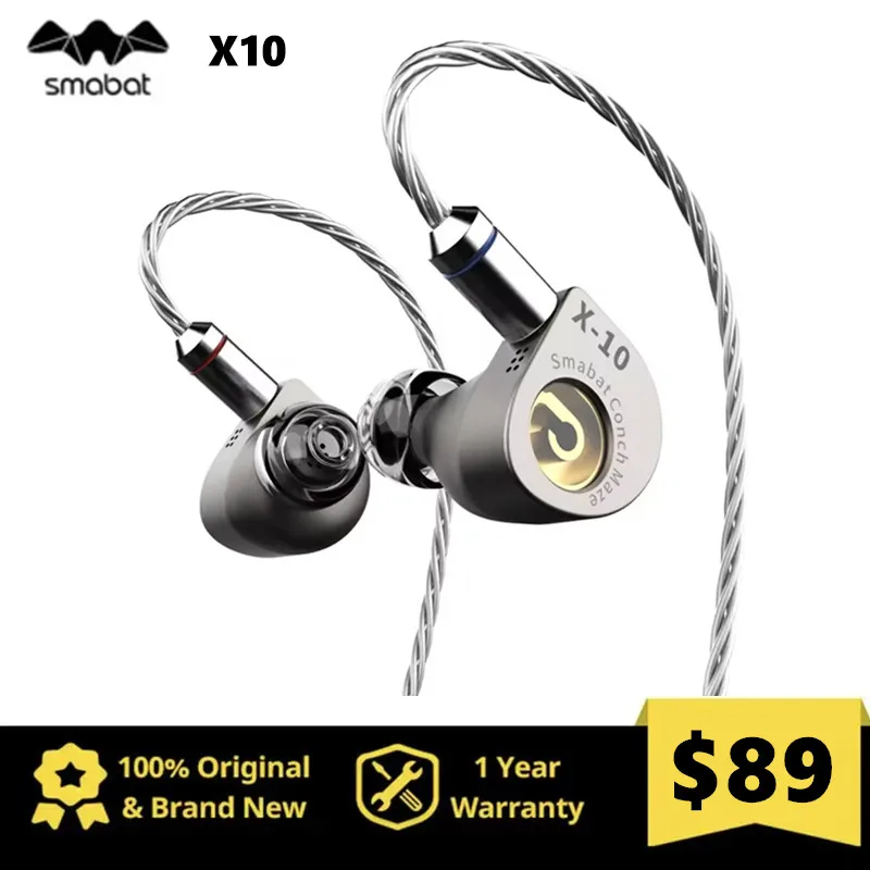 Smabat X10 In-ear Wired Headphone with 10mm Dynamic Moving Coil Unit, DLC Stone Membrane for High-Fidelity HIFI,Detachable Cable