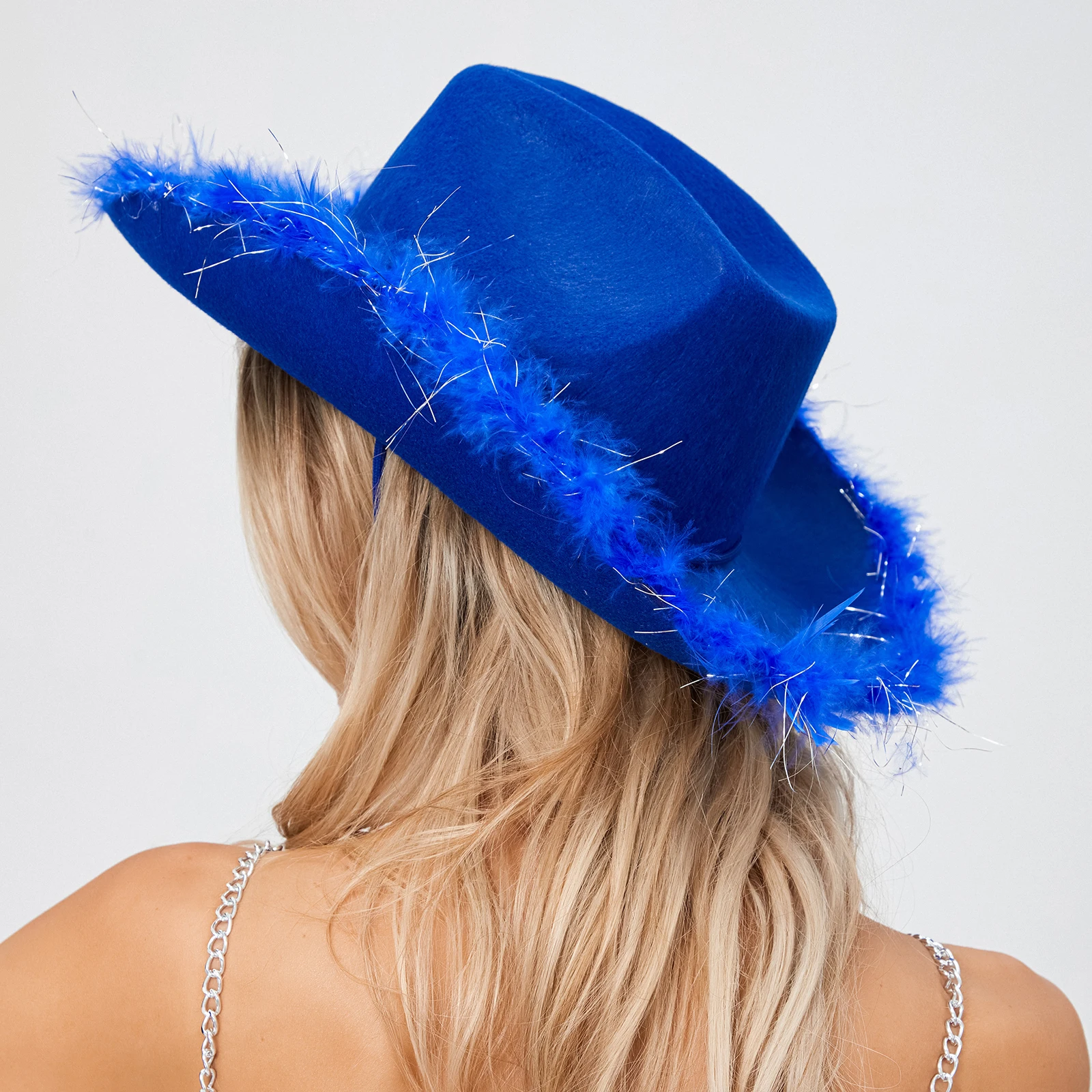 Women\'s Cowboy Hat Summer Fashion Solid Color Furry Trim Wide Brim Hat Female Cap for Dating Party