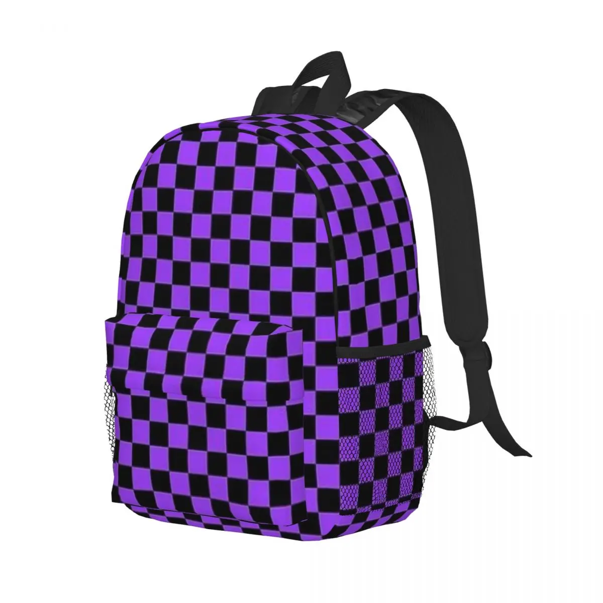 Mochila cheque roxo e preto para mulheres e adolescentes, mochila escolar, viagem, laptop, moda