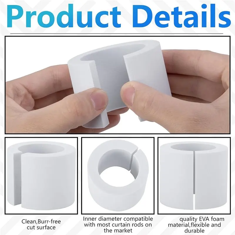 ABZS Curtain Spacers EVA Foam 16 Pcs 50Mm For Uniform Drapery Spacing In Home Rod Attachment