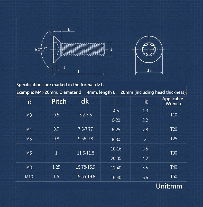 M3 M4 M5 M6 M8 M10 Grade 10.9 High Strength Alloy Steel Black Torx Head Countersunk Bolt Six-Lobe Head Countersunk Screw