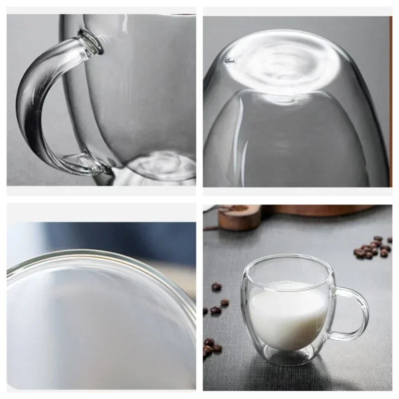 150-450ml Coffee Cup Double Wall Transparent Glass with Handle Double-layer Heat Insulation High Temperature Juice Milk Cup