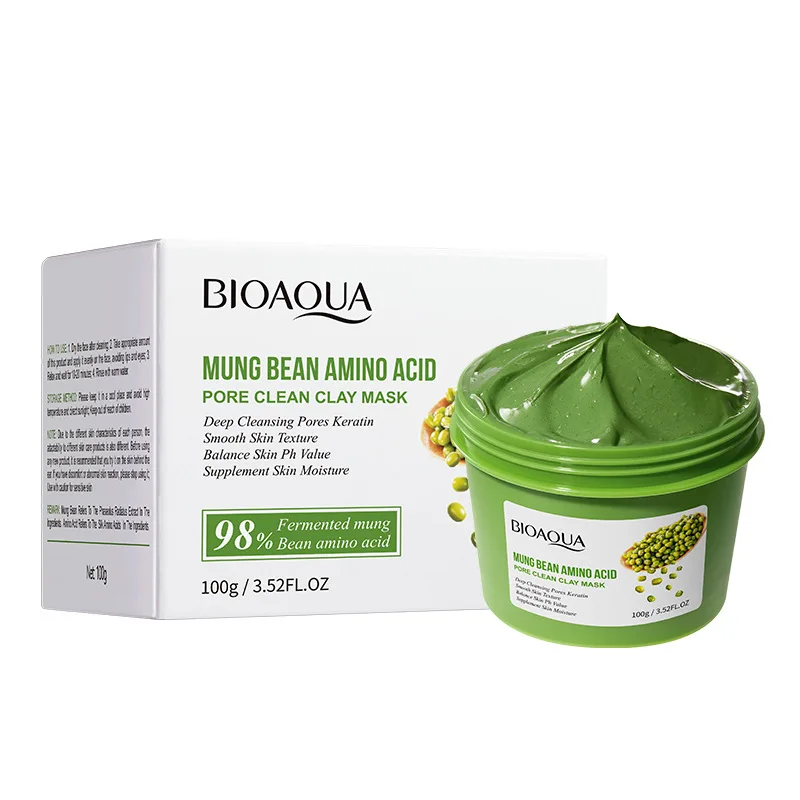 BIOAQUA Mung Bean Clay Mask maski błotne do twarzy pielęgnacja skóry rozjaśniający środek do usuwania zaskórników głębokie oczyszczanie nawilżająca