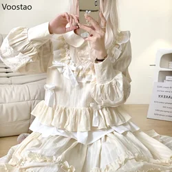 Victorian Vintage Lolita Style Blouses Women Sweet Butterfly Embroidery Bows Long Sleeve Shirt Japanese Female Harajuku Y2k Tops