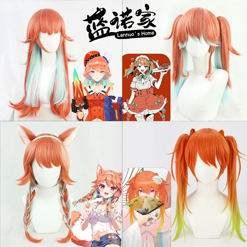 VTuber Takanashi Kiara Cosplay Wig Ponytails Hololive EN Tenchou Phoenix Girls Orange Blue Long Synthetic Role Play Carnival