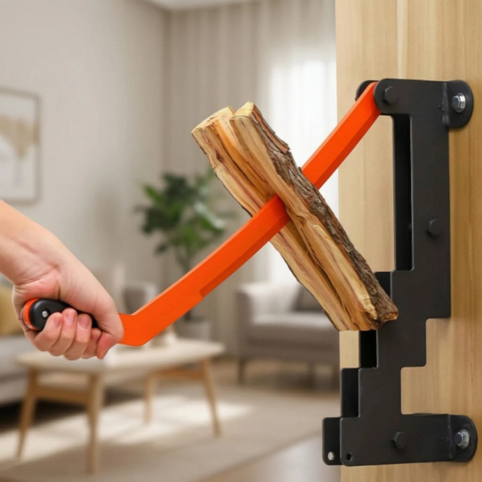 Wall-Mounted Firewood Splitter Space-Saving Firewood Splitter with Safety Loop Secure Indoor Outdoor for Campsites, Cabins